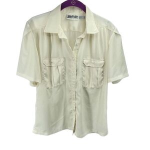 Yves St. Clair Womens Button Down Shirt Vintage Pocket Short Sleeve Beige 10